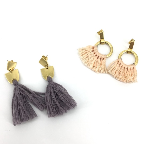 Madewell Jewelry - Madewell Tassel gold earrings 2 pair mauve pink